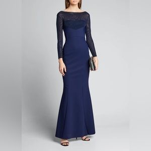Chiara Boni La Petite Robe navy illusion formal gown with beading